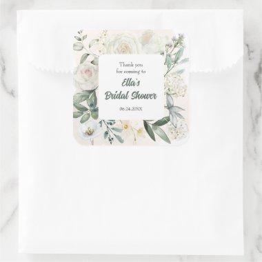 Watercolor White Flower Panel Bridal Shower Square Sticker