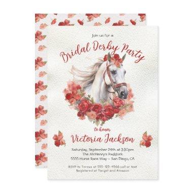 Watercolor white horse roses Derby Bridal Shower Invitations