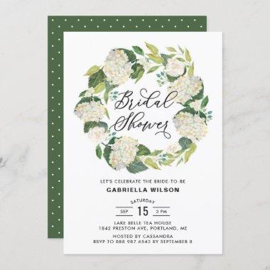 Watercolor White Hydrangeas Wreath Bridal Shower Invitations