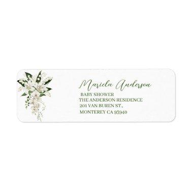 Watercolor white lily  baby and bridal shower Label