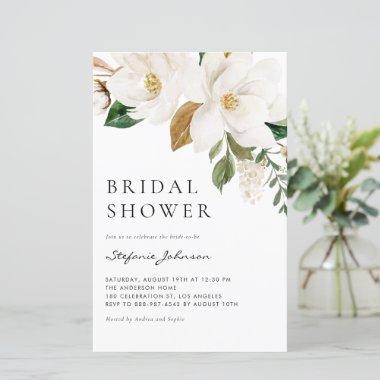 Watercolor White Magnolia Bridal Shower Invitations