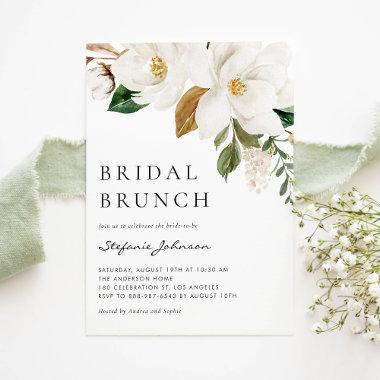 Watercolor White Magnolia Rustic Bridal Brunch Invitations