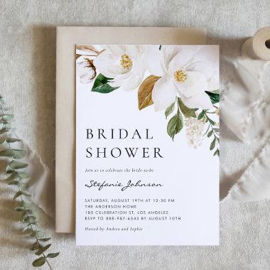 Watercolor White Magnolia Rustic Bridal Shower Invitations