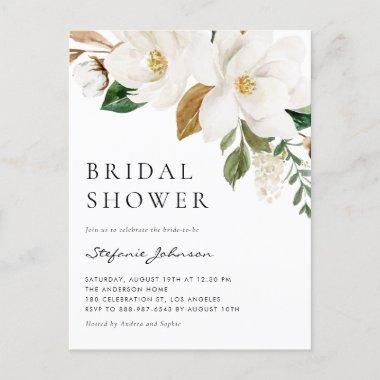 Watercolor White Magnolia Rustic Bridal Shower Invitation PostInvitations