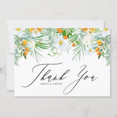 Watercolor White Orchids and Kumquats Garland Thank You Invitations