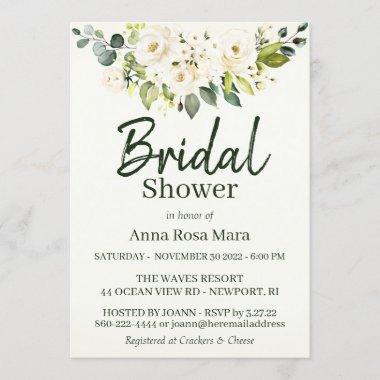 *~* Watercolor White Rose Bridal Shower Lavender Invitations