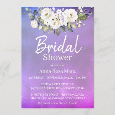 *~* Watercolor White Rose Bridal Shower Magenta Invitations