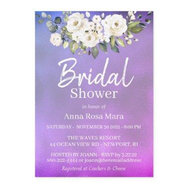 *~* Watercolor White Rose Bridal Shower Magenta Invitations