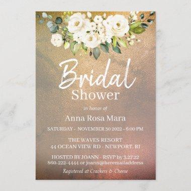 *~* Watercolor White Rose Gold Bridal Shower Invitations