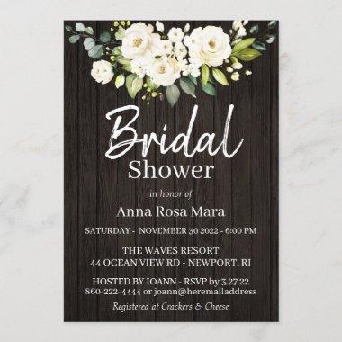 *~* Watercolor White Rose Rustic Bridal Shower Invitations