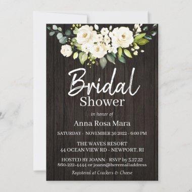*~* Watercolor White Rose Rustic Bridal Shower Invitations