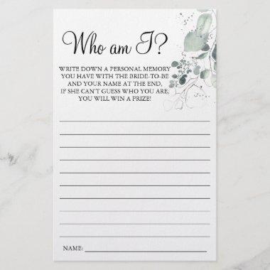 Watercolor Who am I Bridal shower game Invitations Flyer