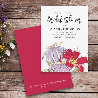 Watercolor Wild Flower Bouquet Bridal Shower Invitations