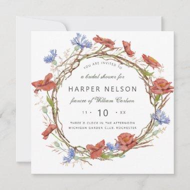 Watercolor wild flower wreath bridal shower Invitations