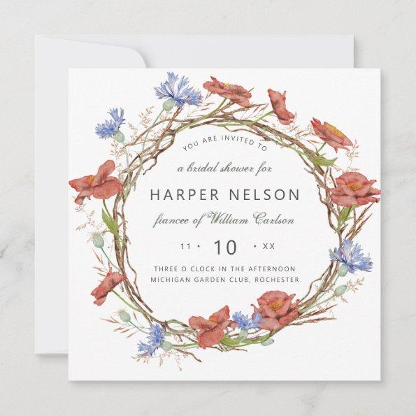 Watercolor wild flower wreath bridal shower Invitations