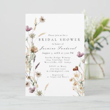 Watercolor Wild Flowers Bridal Shower Invitations
