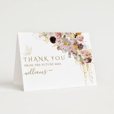 Watercolor Wildflower Fall Elegant Bridal Shower Thank You Invitations