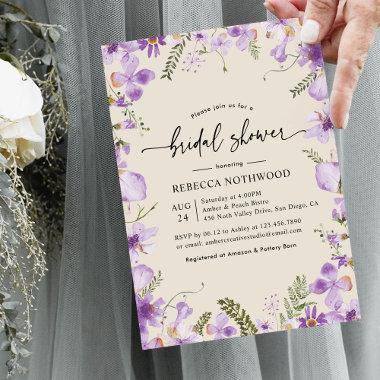 Watercolor Wildflower Greenery Bridal Shower Invitations