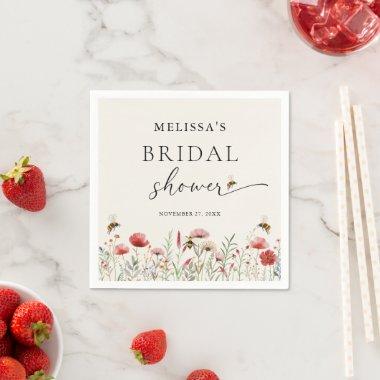 Watercolor Wildflower Meant To Bee Bridal Shower Napkins