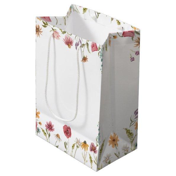 Watercolor Wildflower Theme Floral Party Medium Gift Bag