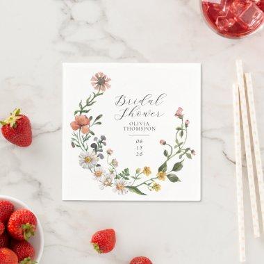 Watercolor Wildflower Wreath Script  Napkins