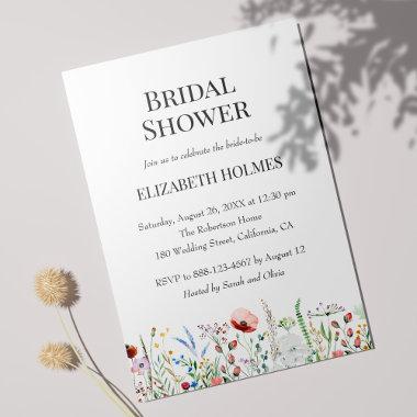 Watercolor Wildflowers Bridal Shower Invitations