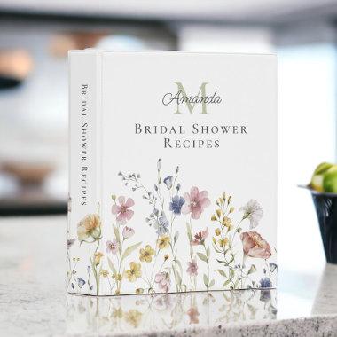 Watercolor Wildflowers Bridal Shower Recipes Mini Binder