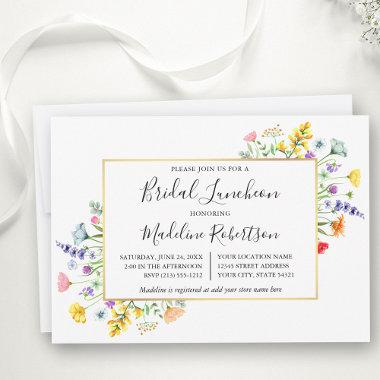 Watercolor Wildflowers Calligraphy Bridal Luncheon Invitations