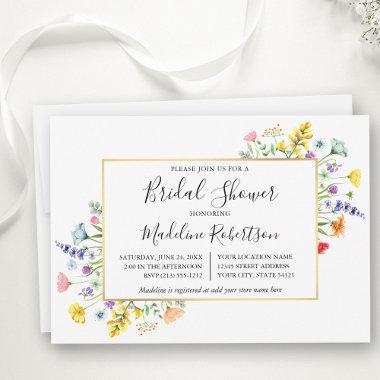 Watercolor Wildflowers Calligraphy Bridal Shower Invitations