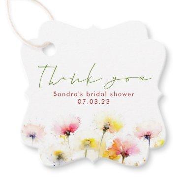Watercolor Wildflowers Elegant Wedding Thank You Favor Tags