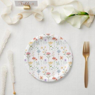 Watercolor Wildflowers Floral Pattern Paper Plates