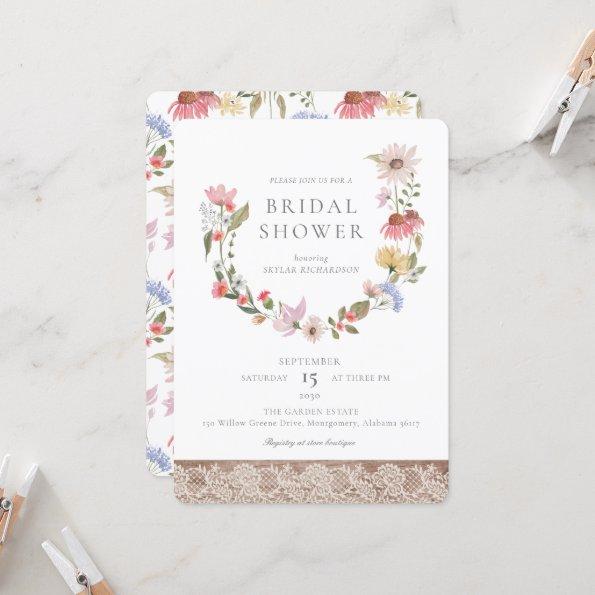 Watercolor Wildflowers & Foliage Bridal Shower Invitations
