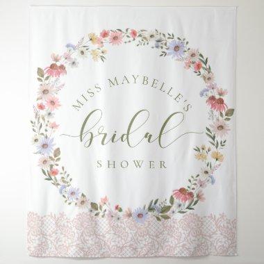 Watercolor Wildflowers & Lace Bridal Shower Tapestry