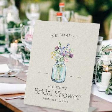 Watercolor Wildflowers Linen Boho Bridal Shower Pedestal Sign