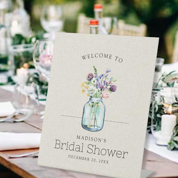 Watercolor Wildflowers Linen Boho  Pedestal Sign