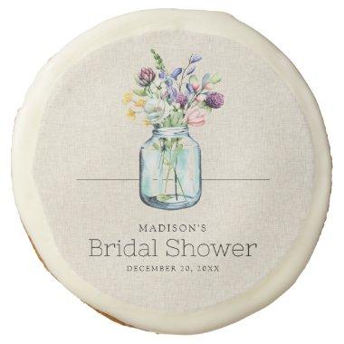 Watercolor Wildflowers Linen Boho Bridal Shower Sugar Cookie