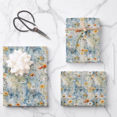 Watercolor Wildflowers Spring Meadow Wrapping Paper Sheets