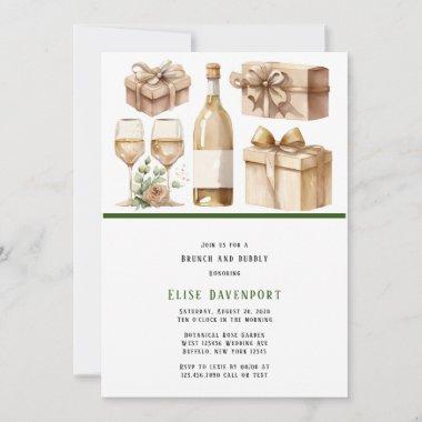 Watercolor Wine Bottle and Glasses Brunch & Bubbly Invitations
