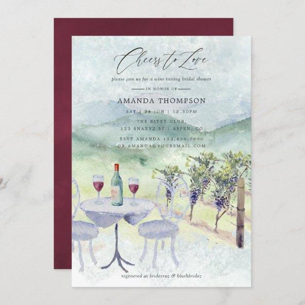 Watercolor Wine Tasting themed Bridal Shower Invitations