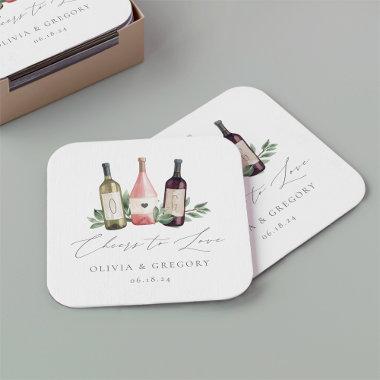 Watercolor Wine Trio | Botanical Cheers to Love Square Paper Coaster