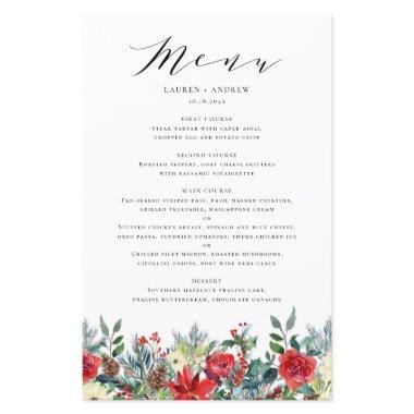 Watercolor Winter Blooms Garland Wedding Menu