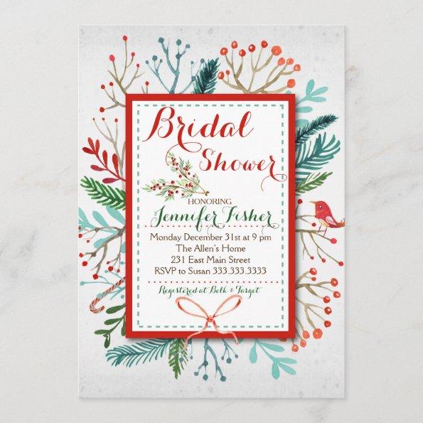 Watercolor Winter Floral Bridal Shower Invitations