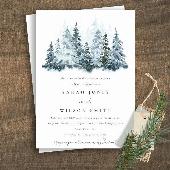 Watercolor Winter Forest Pine Couples Shower Invitations
