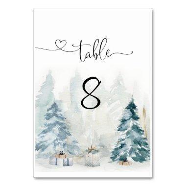 Watercolor winter pine trees table number