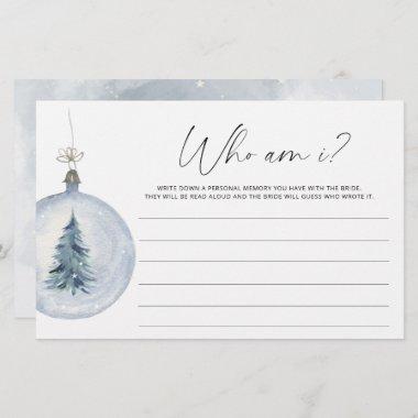 Watercolor winter Who am I bridal shower game Stationery