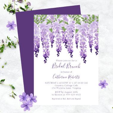 Watercolor Wisteria Purple Floral Bridal Brunch Invitations