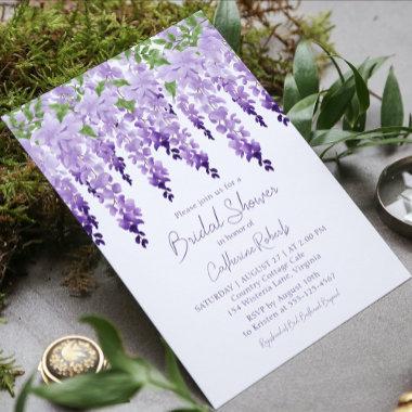 Watercolor Wisteria Purple Floral Bridal Shower Invitations