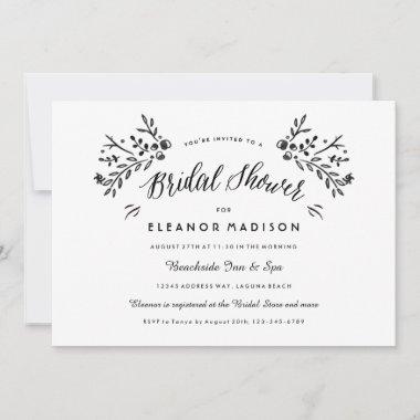 Watercolor Woodland Bridal Shower Invitations Black