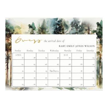 Watercolor Woodland Forest Guess Baby Due Date Poster