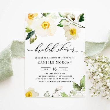 Watercolor Yellow Anemone Floral Bridal Shower Invitations